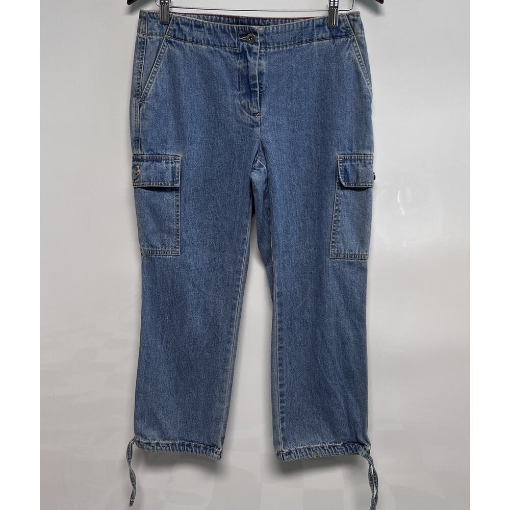 VTG Y2K 2004 Tommy Hilfiger Cargo Jeans Capris Grunge Skater Blue Size 4 Pockets